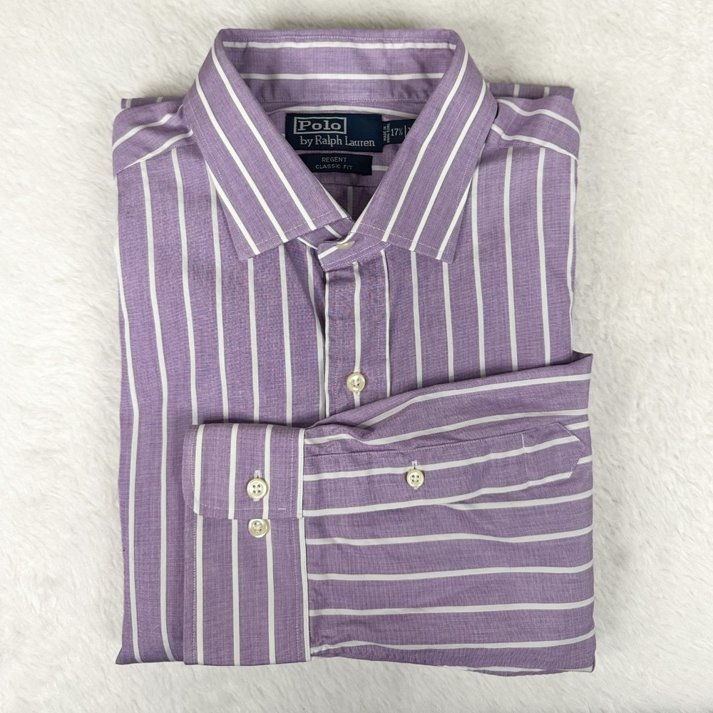 Polo Ralph Lauren Mens XL Regent Classic Fit Purple White Stripe Dress Shirt EUC